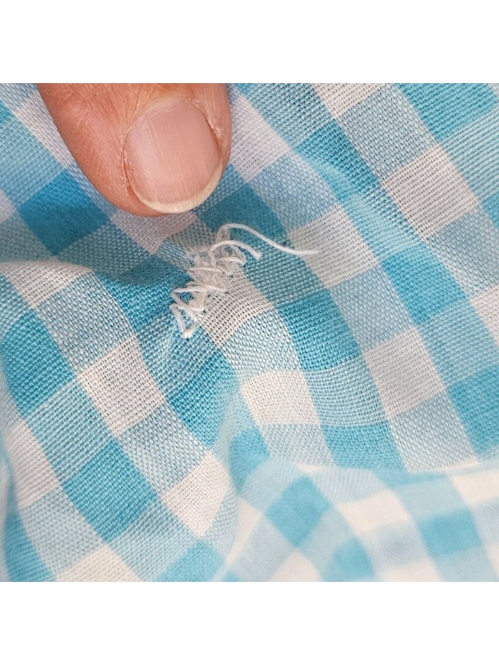 Vintage Handmade Turquoise Gingham Half Apron Hand Embroidery Rickrack Cotton - Picture 4 of 16
